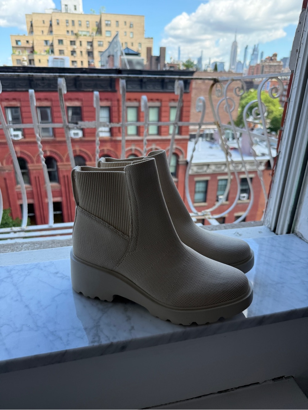Vivaia Cream Knit Platform Chelsea Booties - Picture 2 of 6